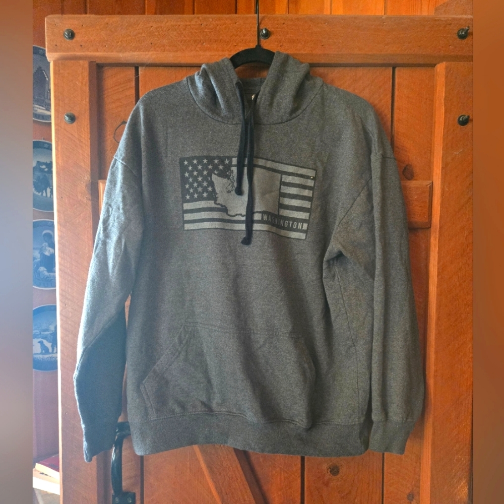 🇺🇸 Gray Washington State Flag Hoodie | Men’s M 🇺🇸